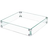 East Oak Glass Wind Guard for 28''&amp;32'' Propane Fire Pit Table, Clear Tempered Wind Guard for Gas Firepit, Thick Rectangle Glass Shield with Aluminum Corner Bracket &amp; Rubber Feet，20 x 20 x 4 inch