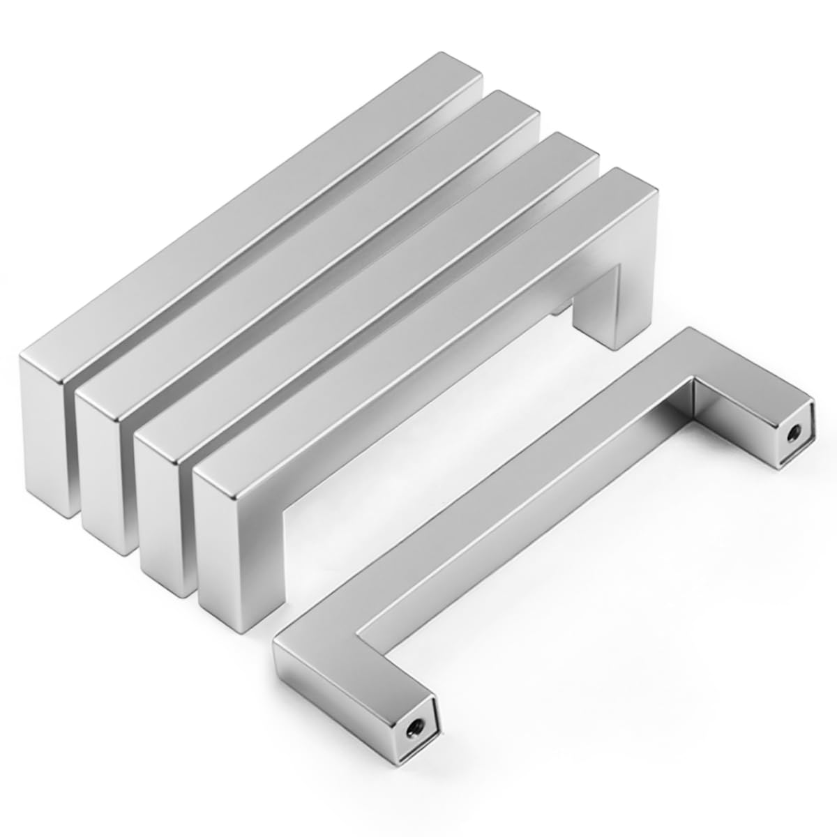 Drenky Kitchen Cupboard Handles, 5 Pack Cabinet Pulls Silver Brushed Stainless Steel Square T Bar Handles for Cupboards & Draws Cabinet, Modern Style, Hole Center 96mm with Screw