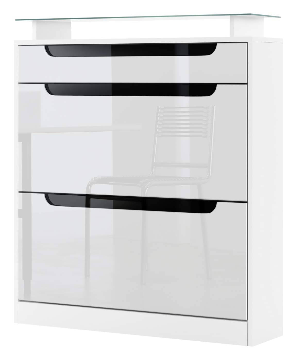 white gloss shoe cabinet on Vladon Shoe Cabinet Shoe Rack Fiesta Carcass In White Matt Front In White High Gloss With Offsets In Black High Gloss Buy Online In Brunei At Brunei Desertcart Com Productid 54208343
