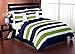 Sweet Jojo Designs 2-Piece Twin Comforter Set (Modern Stripe) for Boys, Teen, Kids Bedding, Bed in a Bag incl. Blanket & Pillow Sham (Bold, Contemporary, Neutral, Navy Blue, Lime Green & White)