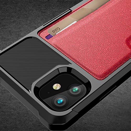 iPhone 11 2019 6.1 Case, Ranyi Slim Carbon Fiber Wallet Case with Credit Card Holder Slot Shock Absorbing Resilient TPU Rubber Defender Protective Case for Apple 2019 6.1 Inch iPhone 11 (red) - Thumbnail 5
