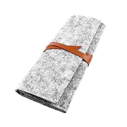 Powstro Felt Pouch Bag, Wool Felt Pencil Case Storage Holder Pouch Makeup Cosmetic Brush Holder Bag (Gray)