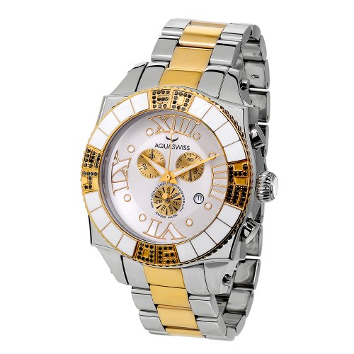 Aquasiss 62XGB002 Swissport Diamond Men's Chronograph Watch Two Tone Stainless Steel Case and Band