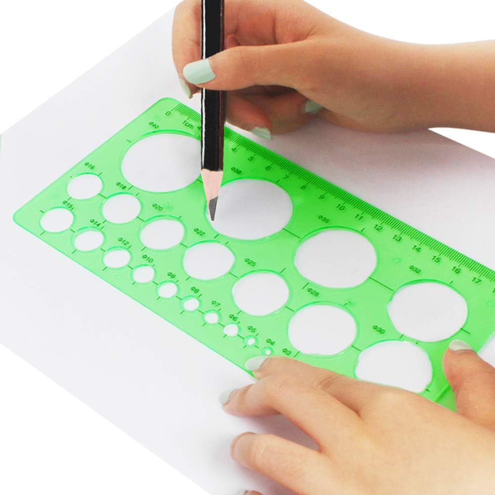 Circle and Oval Template, 4 Pack Clear Green Plastic Measuring Template Ruler Geometric Ruler Template for Office and School, Building Formwork, Drawing Templates : Office Products