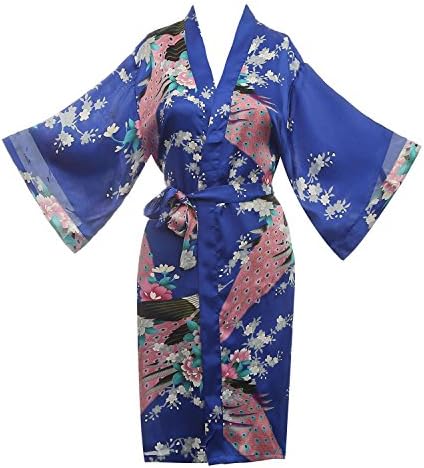 Women’s Lounge wear Satin Kimono Robe Peacock Pajamas for Women
