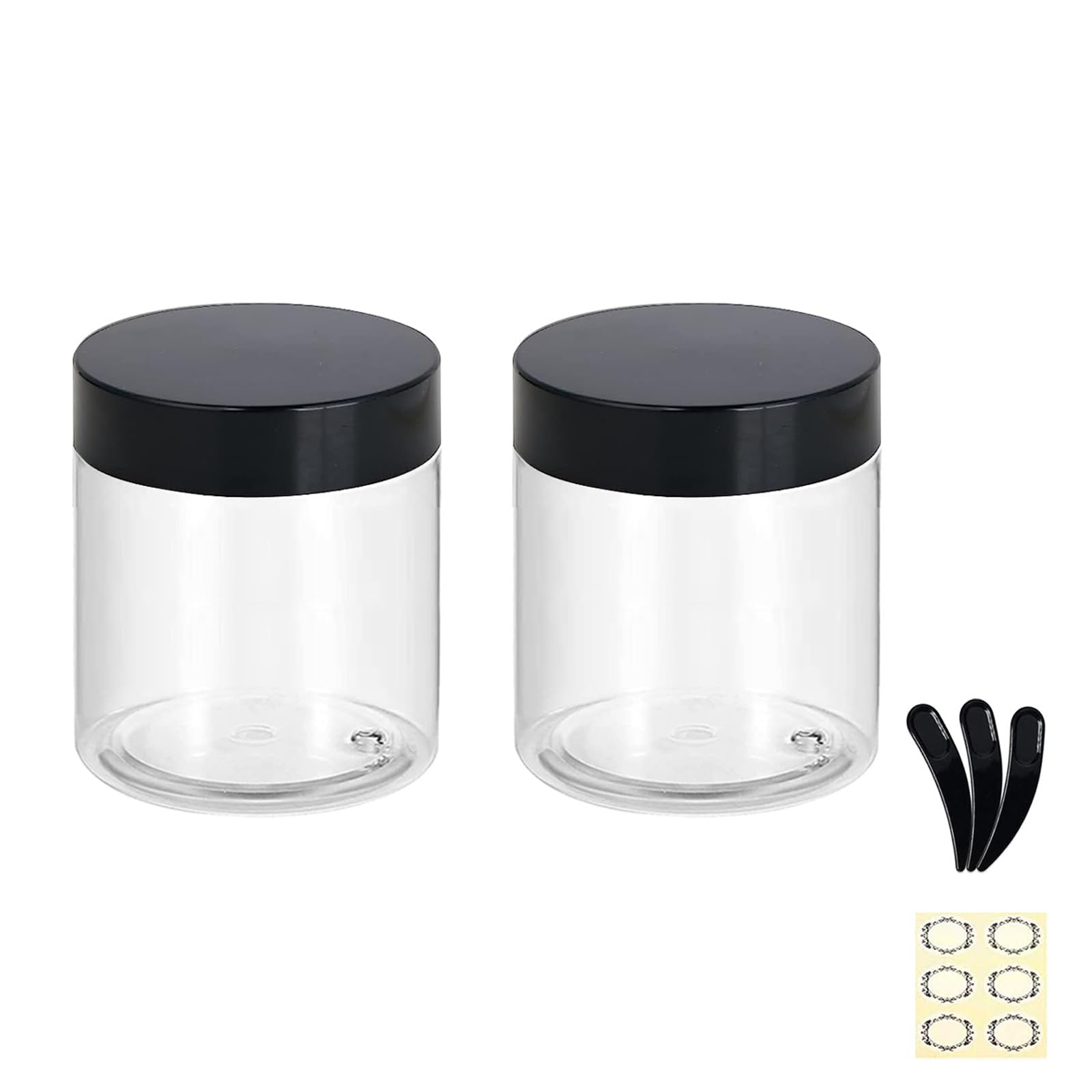Apstaqeoo 2PCS 250ML Empty Plastic Jars With Black Lids, Clear Round Face Cream Jars Cosmetic Container Travel Storage Jar With Inner Liners for Body Scrub/Lotion/Powder/Ointment/Salves/Sample/Makeup