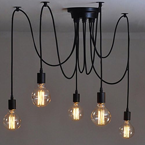 5 Head Vintage Edison Multiple Ajustable DIY Ceiling Spider Lamp Light Pendant Lighting Chandelier Modern Chic Industrial Dining
