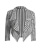 Zara Fashion -Women 3/4 Sleeve Striped Waterfall Crop Blazer Jacket Top (XL, BLACK WHITE)