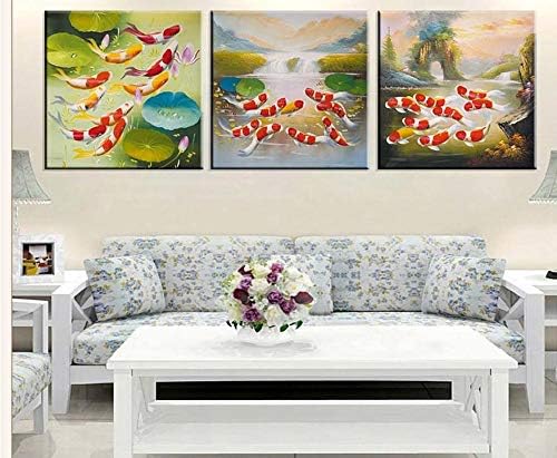 Koi Fish Lotus Diamond Painting Cross Stitch Animal Picture of Rhinestones Needlework 5D DIY Diamond Embroidery Triptych