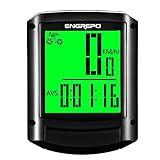 ENGREPO Bike Computer, Wireless Bicycle Speedometer, Multi Function Waterproof Cycling Odometer with Large LCD Screen Display（Black)
