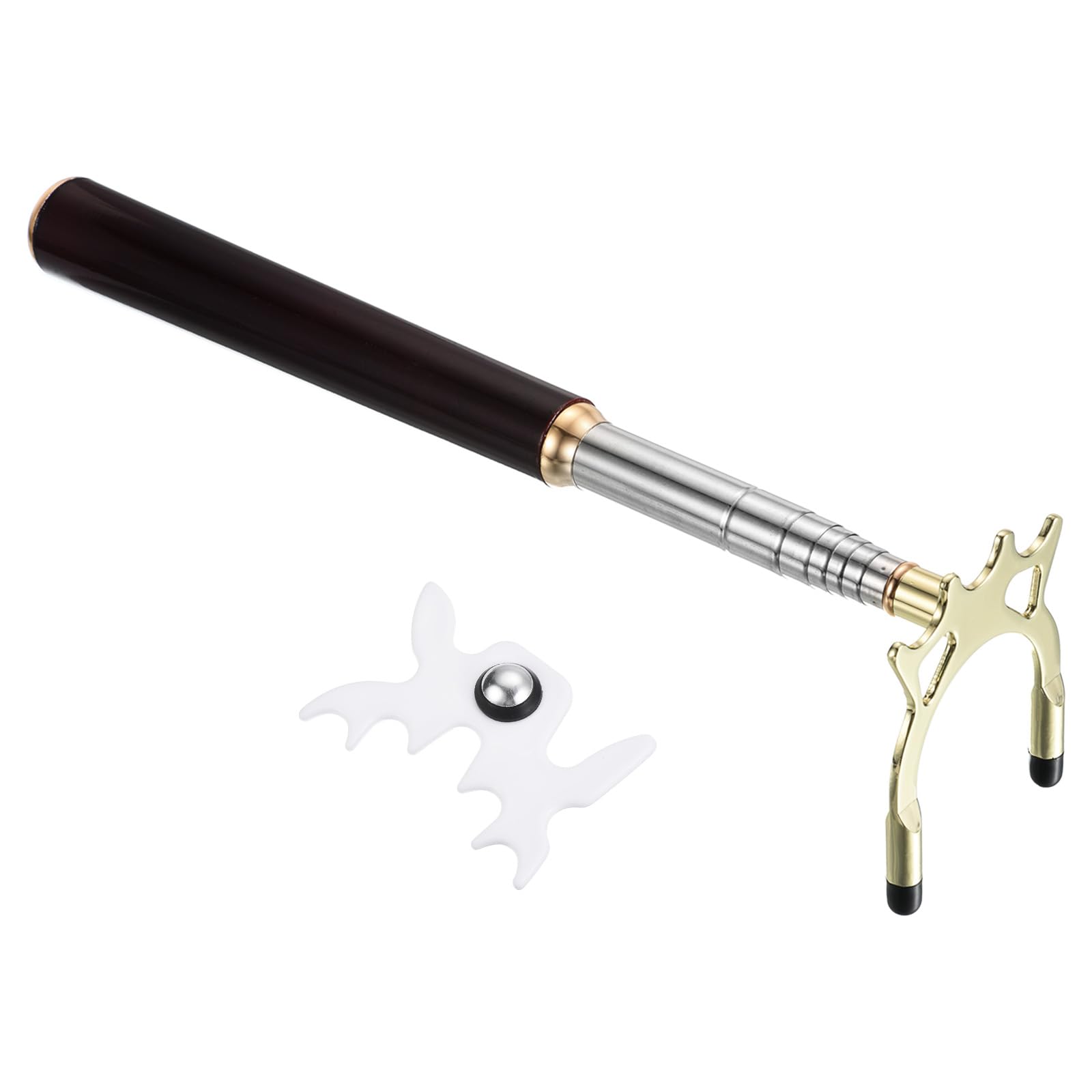 PATIKIL Retractable Billiards Cue Stick Bridge, Wooden Pool Cue Accessory with Removable Metal High Bridge Head for Pool Table Competition, Gold/White