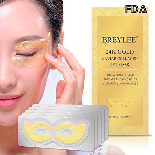 Collagen Eye Mask 24K Gold Eye Pads for Dark Circles, Puffiness Eye Treatment Pads Natural Under Eye Patches with Anti-aging and Wrinkle Care Properties , Eye Care Mask Gift for Women&Men (10 pairs)