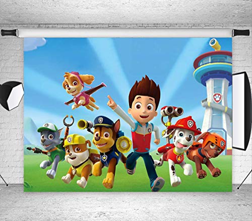 MMY 5x3ft Cartoon Dogs Paw Patrol Photography Backdrop Baby Shower Kids Birthday Party Background Photobooth Props Vinyl Banner Supplies