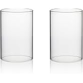 WGVI Hurricane Candle Holder Sleeve, Wide 4", Height 6", Clear Glass Cylinder Candleholder, Chimney Tube, Open Ended Candle Shade, 2 Piece