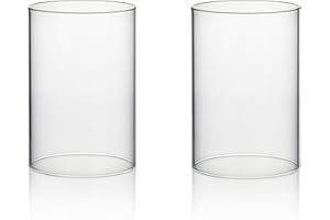 WGVI Hurricane Candle Holder Sleeve, Wide 4", Height 6", Clear Glass Cylinder Candleholder, Chimney Tube, Open Ended Candle Shade, 2 Piece