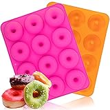 Donut Pan Mold, 2pcs 12-Cavity Silicone Doughnut Baking Pan Cake Bagel Mold