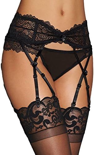 LittleLittleSky Womens Sexy Floral Lace Holder Elastic Gater Belt ((US 6-10)M, Black)