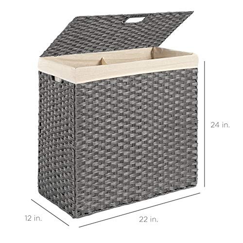 Best Choice Products Wicker Double Laundry Hamper, Rustic Divided Storage Basket w/Easy Assembly