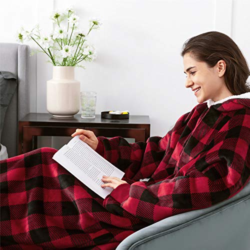 Bedsure Long Wearable Blanket , Sherpa Blanket Hooded , Standard Blanket Sweatshirt with Deep