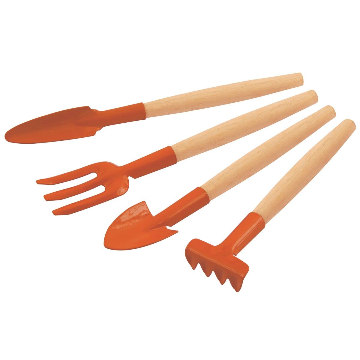 Tramontina 4 Piece Garden Tool Set including Hand Trowel, Transplanting Trowel, Cultivator & Garden Fork, Carbon Steel Heads with Wooden Handles, Lightweight Tools for Pots, Indoor Plants & Gardening
