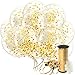 Decopom Gold Confetti Balloons Curling Ribbon - Roll & Flower Clips 32 Pack | Premium 12 Inch Latex Party Balloons - Filled Round Golden Mylar Foil Dot Confetti Birthday, Wedding, Proposal primary
