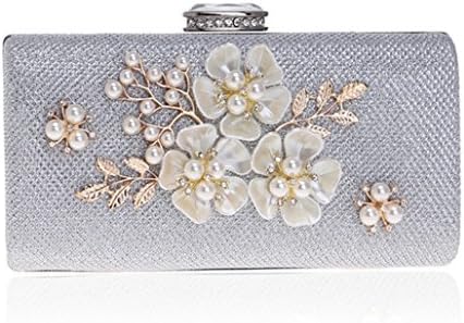 FOLOIN Women's Satin Flower Evening Clutch Bags Pearl Beaded Evening Handbag for Prom Bride Wedding