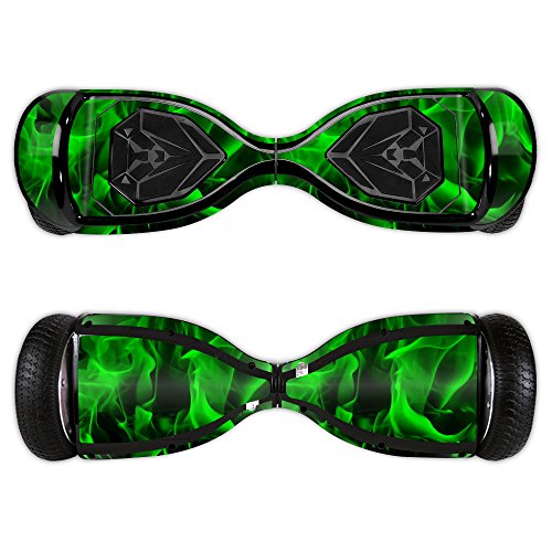 MightySkins Protective Vinyl Skin Decal for Swagtron T5 Hover Board Self Balancing Smart Scooter wrap cover sticker skins Green Flames