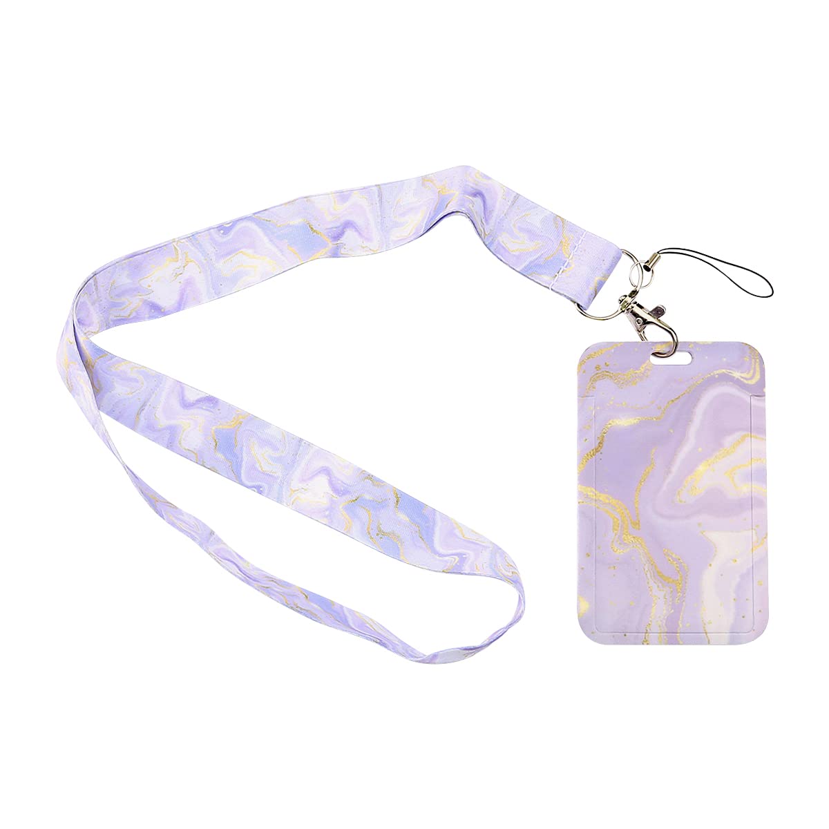 Jagowa Lanyard with Hard Card Case Marble Grain Name Badges ID Card Badge Holder Neck Strap Card Case(Purple)