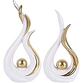2PCS White and Gold Abstract Ceramic Sculptures – Modern Home Decor Accents and Centerpieces for Coffee Table, Shelf, Dining Room, Kitchen, Tv Stand, Entryway Or Desktop Display