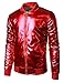 JOGAL Mens Metallic Nightclub Styles Zip Up Varsity Baseball Bomber Jacket Medium Red