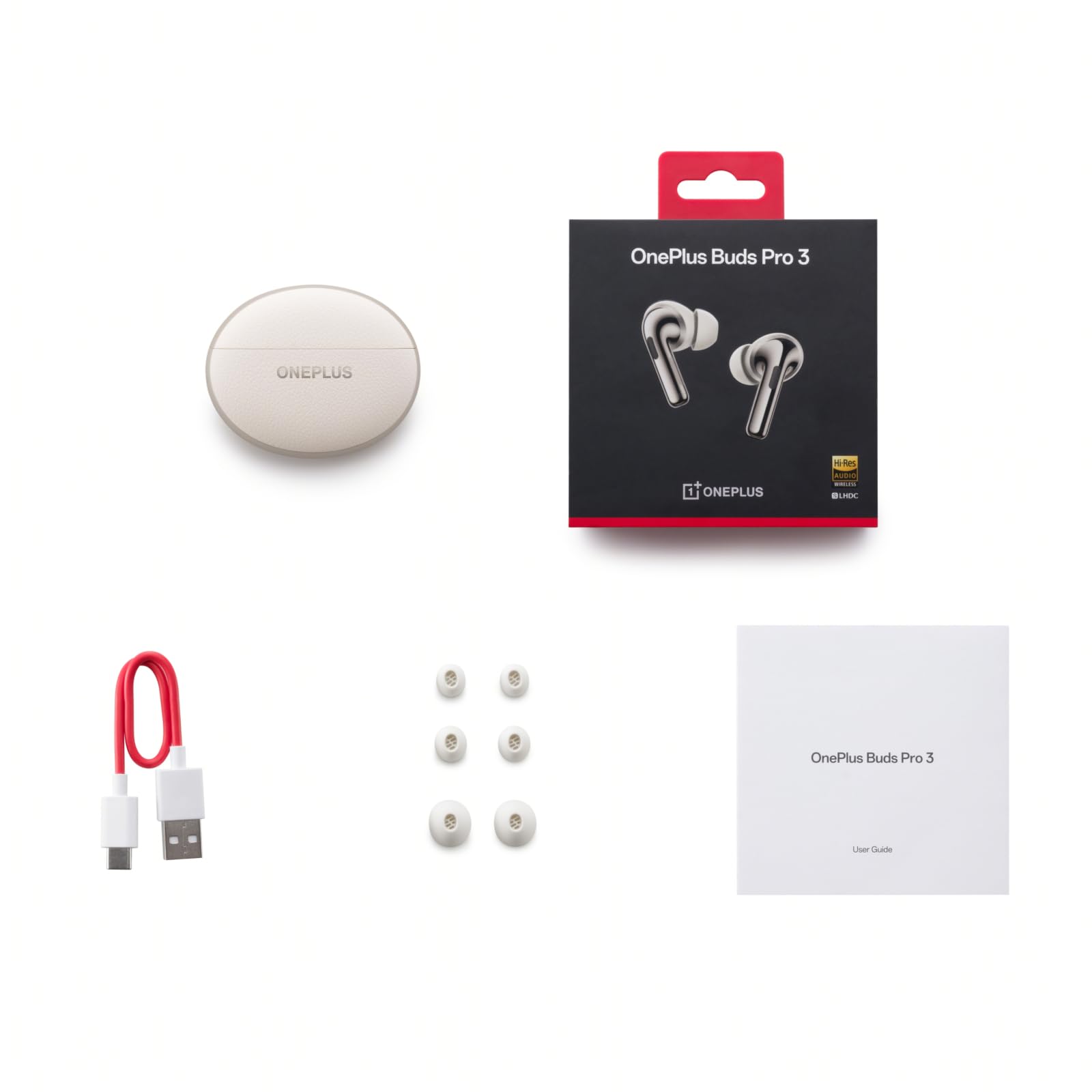 OnePlus Buds Pro 3, auriculares inalámbricos Bluetooth, auriculares con cancelación de ruido, graves profundos, sonido envolvente, hasta 44 horas de reproducción con estuche de carga, Lunar Radiance