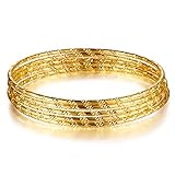 SHEGRACE Multi Layer Bangles for Girls 24K Gold Plated Bangles with Diagonal Pattern 7.5