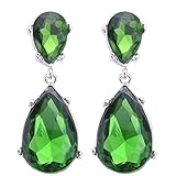 EVER FAITH Silver-Tone Teardrop Dangle Earrings Emerald Color Austrian Crystal