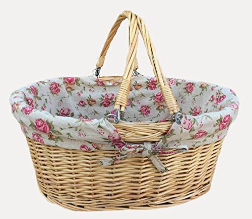 Red Hamper Medium Swing Handle Shopping Basket With Rose Lining