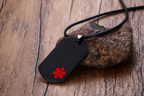MPRAINBOW Men's Stainless Steel Medical Alert Epilepsy Dog Tag Pendant Necklace Black - Thumbnail 2