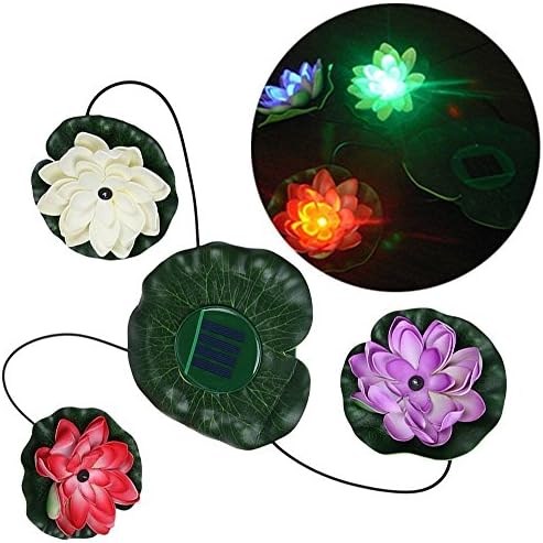 RivenAn Solar Powered 3 LEDs Floating Lotus Flower Lamp Night Light for Pond Garden Pool Lake Landscape Decoration