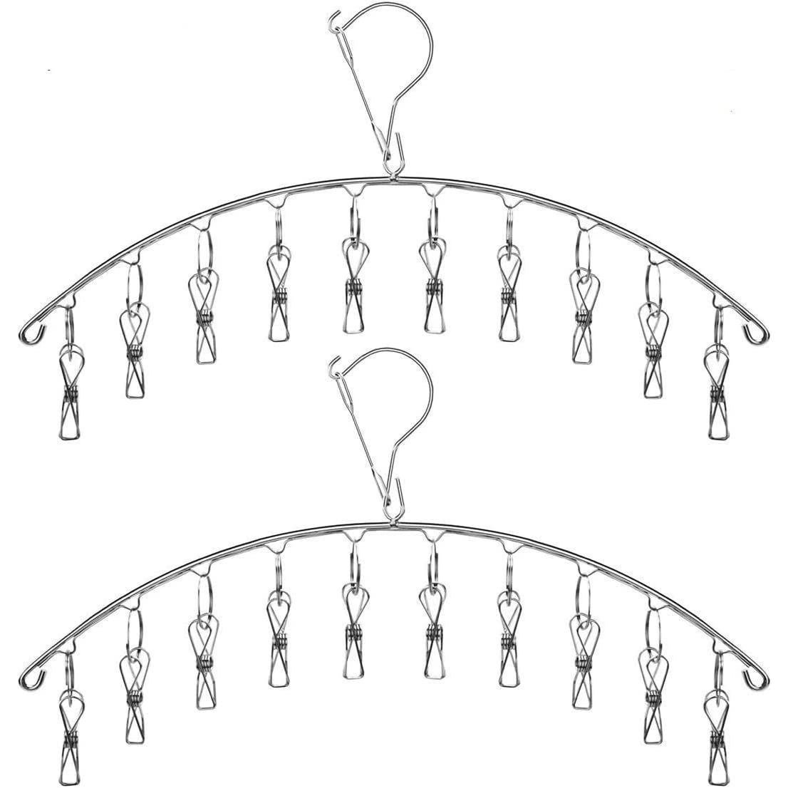 DDSHUN 2 Pack Sock Hanger Drying Rack with 10 Pegs Stainless Steel Laundry Dryer Rack Windproof Clothes Washing Line for Baby Clothes, Underwear, Gloves, Bras