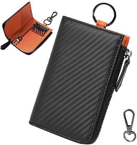 Arialk キーケース メンズ カードケース スマートキーケース 車キーケース カーボンレザー カラビナフック 6連 4連 4枚 カード入れ ギフト クリスマス プレゼント 専用box付き