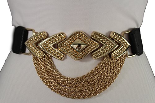 TFJ Women Fashion Belt Gold Metal Chain Long Buckle Hip High Waist Elastic S M