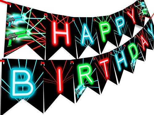 Laser Tag Happy Birthday Banner Pennant - Laser Tag Party Supplies - Laser Tag Decorations - Brights - //coolthings.us