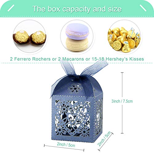 COTOPHER 100 Pack Love Heart Laser Cut Candy Boxes Wedding Party Favor Boxes Small Gift Boxes for Wedding Bridal Shower Baby Shower Birthday Party (100, Navy)
