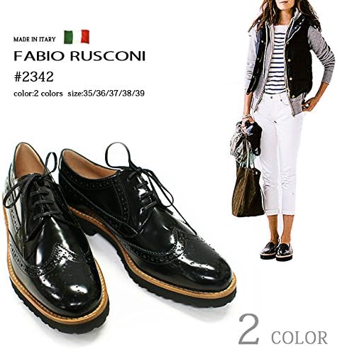 Amazon Fabio Rusconi ファビオ ルスコーニ 2342 エナメルウィングチップシューズ 38 約24 0 24 5cm 1 Nero 並行輸入品 シューズ バッグ