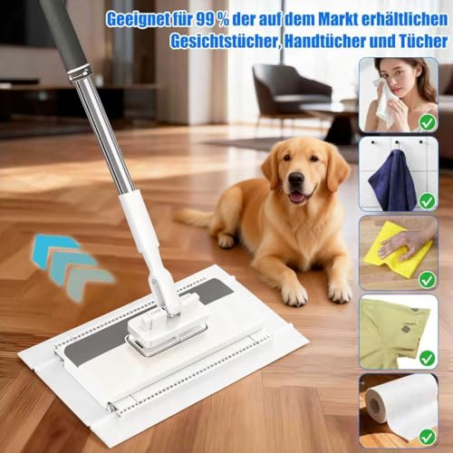 Multifunctional Lazy Mop with One Click Cloth Grip - Hands-Free Flat Mop for Hardwood Tile Floor Cleaning, Long Handle Microfibre Mop for Kitchen, Clip Mop Fits Any Cloth | UK Stock