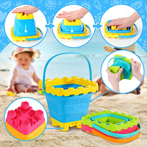 Shindel 2.7L Collapsible Sand Bucket, 3PCS Foldable Pail Buckets Silicone Collapsible Buckets, Kids Sand Beach Bucket, Sand Toys