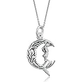 Ritastephens Lady Riding Crescent Moon Pendant Necklace – 16″ Whimsical Moon Goddess Necklace Unique antique Whimsical Charm Sterling Silver 925 Fairy Tale Jewelry gift