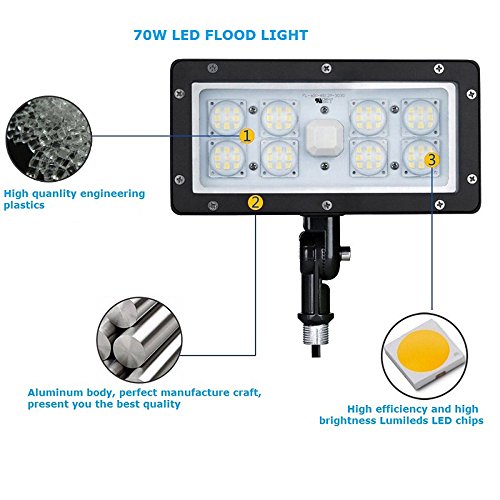 1000LED LED Flood Light High Lumens 70W 8,050Lm Daylight 5000K AC110-277V Waterproof IP65 UL DLC Listed for Wall Light Security Backyard Area - Thumbnail 2