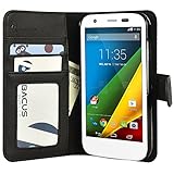 Moto G Case, Abacus24-7 Motorola Moto G Wallet Case, Leather Moto G Flip Cover with Card Holder and Kickstand - Black Flip Case for Motorola Moto G (1st Gen) Phone