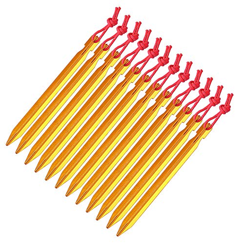Lvgowyd 12Pcs 7075 Aluminum Tent Stakes with Reflective Rope - Nail Lightweight Tent Pegs for Camping Trip, Hiking and Gardening