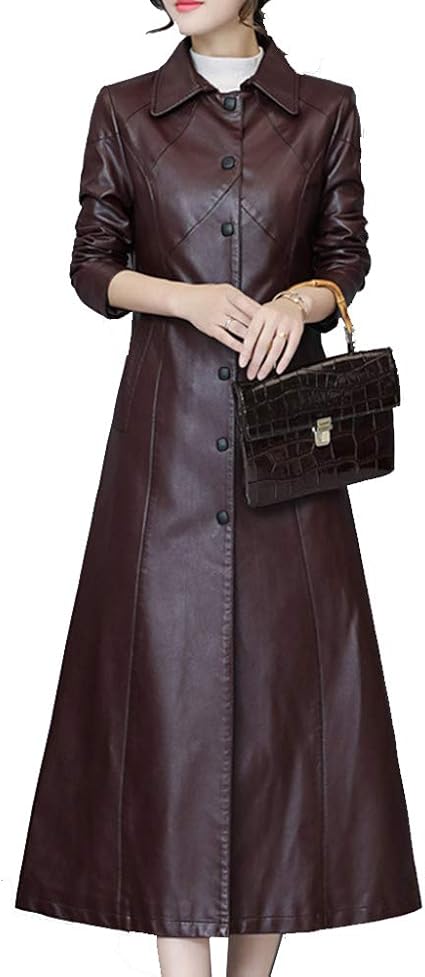 manteau long simili cuir femme