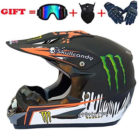 Chuangyilong Men's motocross helmet, adjustable comfort, full face safety helmet, mountain bike helmet, DOT certification, gifts (set of 4),L：57~58cm